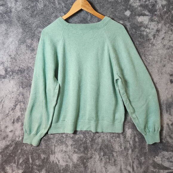 J Crew Women's Sweatshirt Green Medium Crew Neck Balloon Long Sleeve Cashmere - Picture 2 of 8